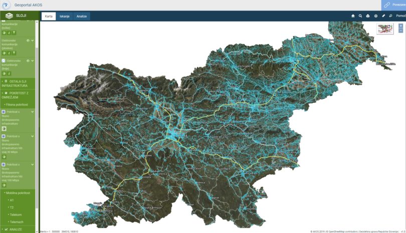 Poglej si, kakšna telekomunikacijska infrastuktura je na posamezni lokaciji