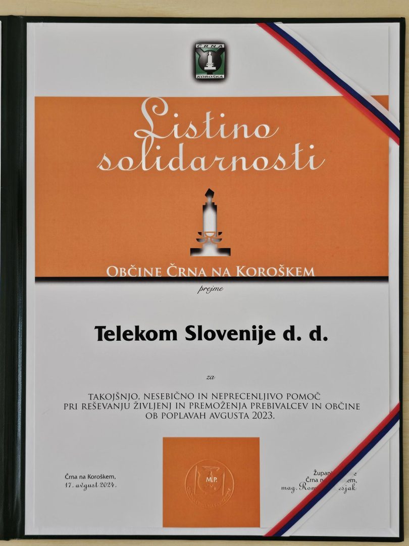 Telekom Slovenije in GVO prejela priznanje občine Črna na Koroškem