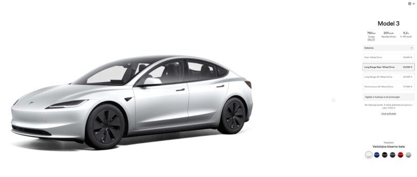 Tesla Model 3 zdaj s kar 750 km uradnega dosega